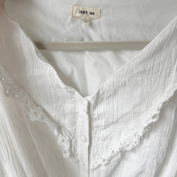 JUST ME ROMANTIC COTTAGE WHITE RUFFLE TIERED LOVESHACK MINI DRESS - Picture 9 of 9